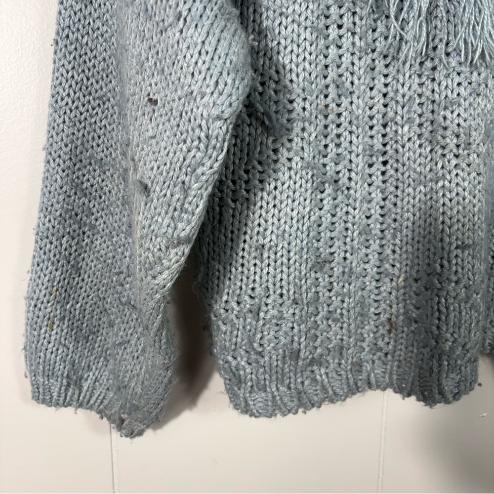Vintage 80s Knitted By Hand Allison Brittney Blue Heart Design Fringe Sweater S - Picture 8 of 8